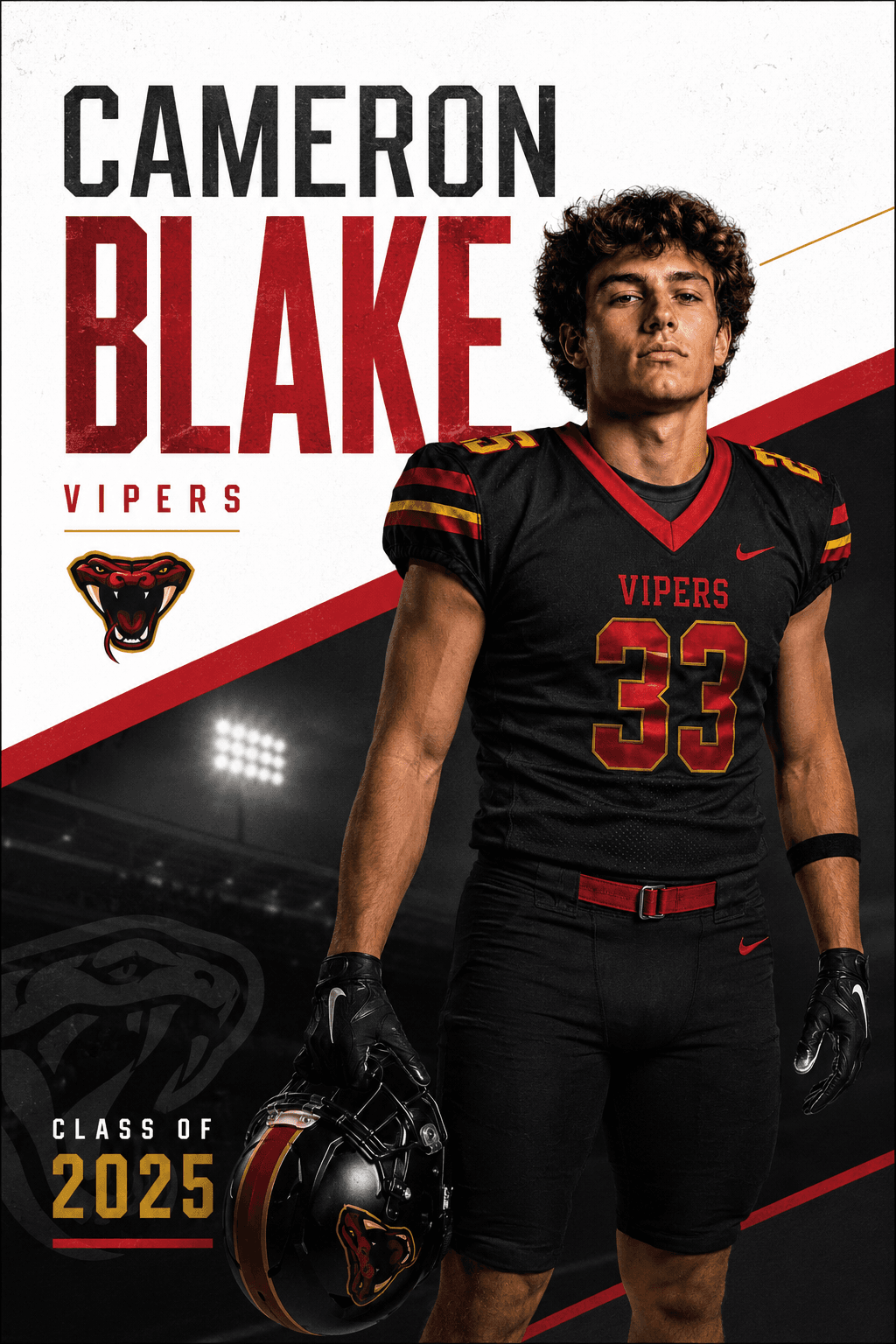 Cameron Blake Vipers action 2 by 3 football player banner