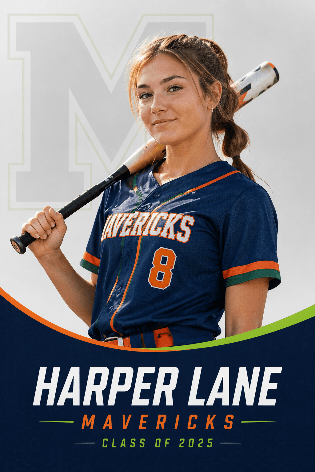 Harper Lane Mavericks 2 by 3 softball player banner