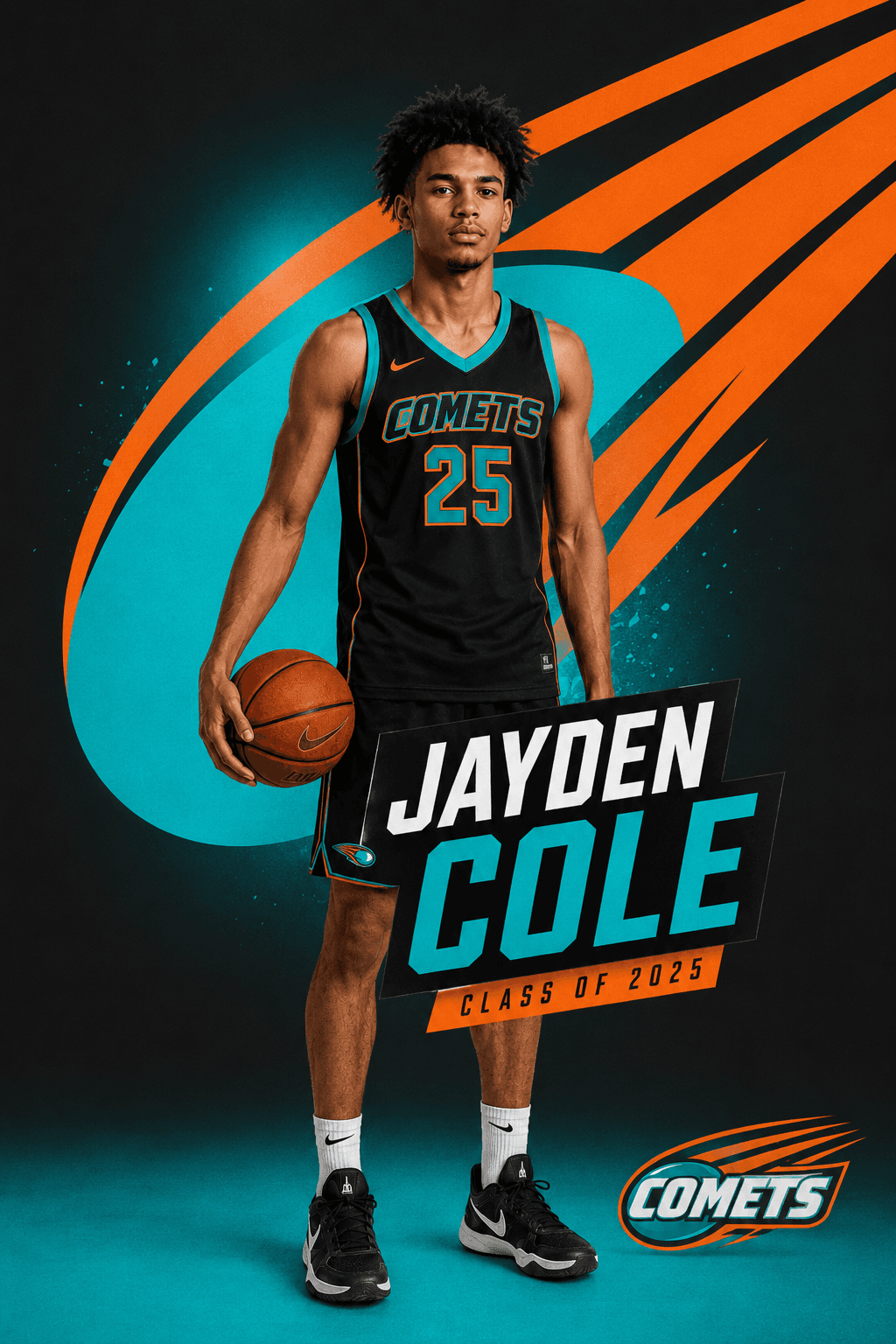 Jayden Cole Comets 2 by 3 basketball player banner