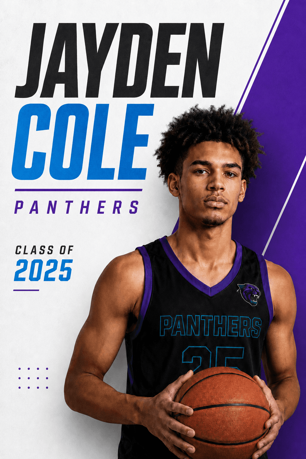 Jayden Cole Panthers 2 by 3 basketball player banner
