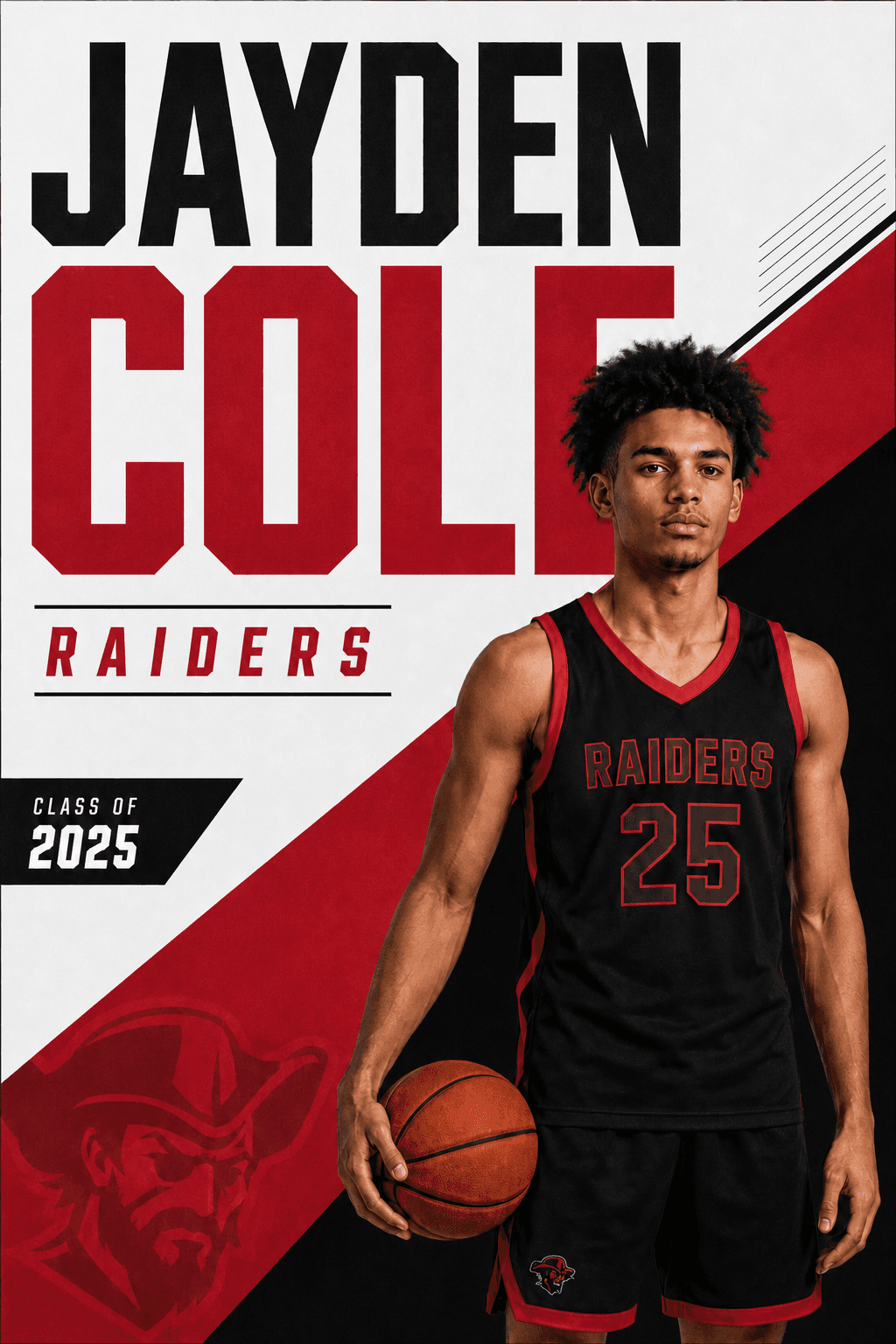 Jayden Cole Raiders 2 by 3 basketball player banner