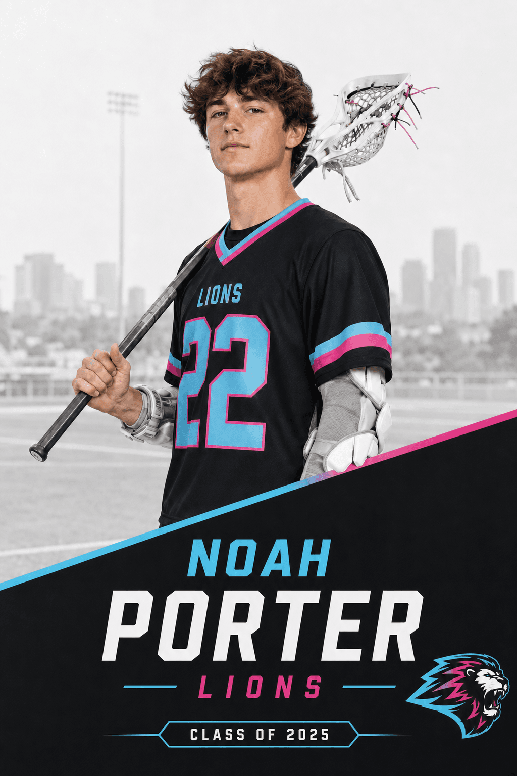 Noah Porter Lions 2 by 3 lacrosse player banner