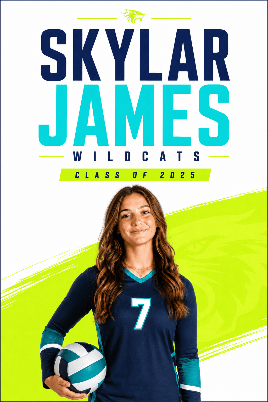 Skylar James bright Wildcats 2 by 3 volleyball player banner